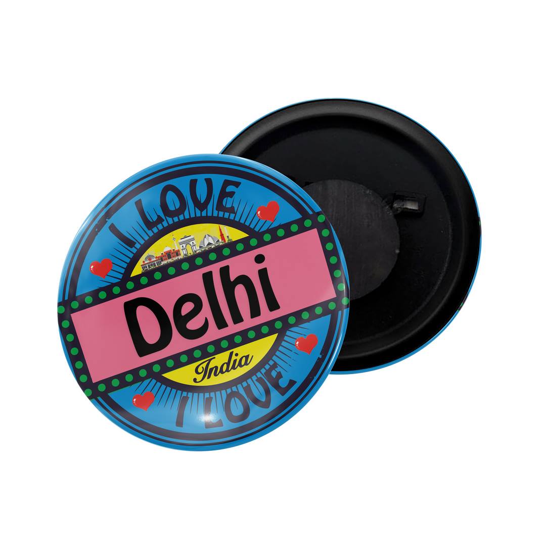 dhcrafts Fridge Magnet Multicolor I Love Delhi Glossy Finish Design Pack of 1 (58mm)